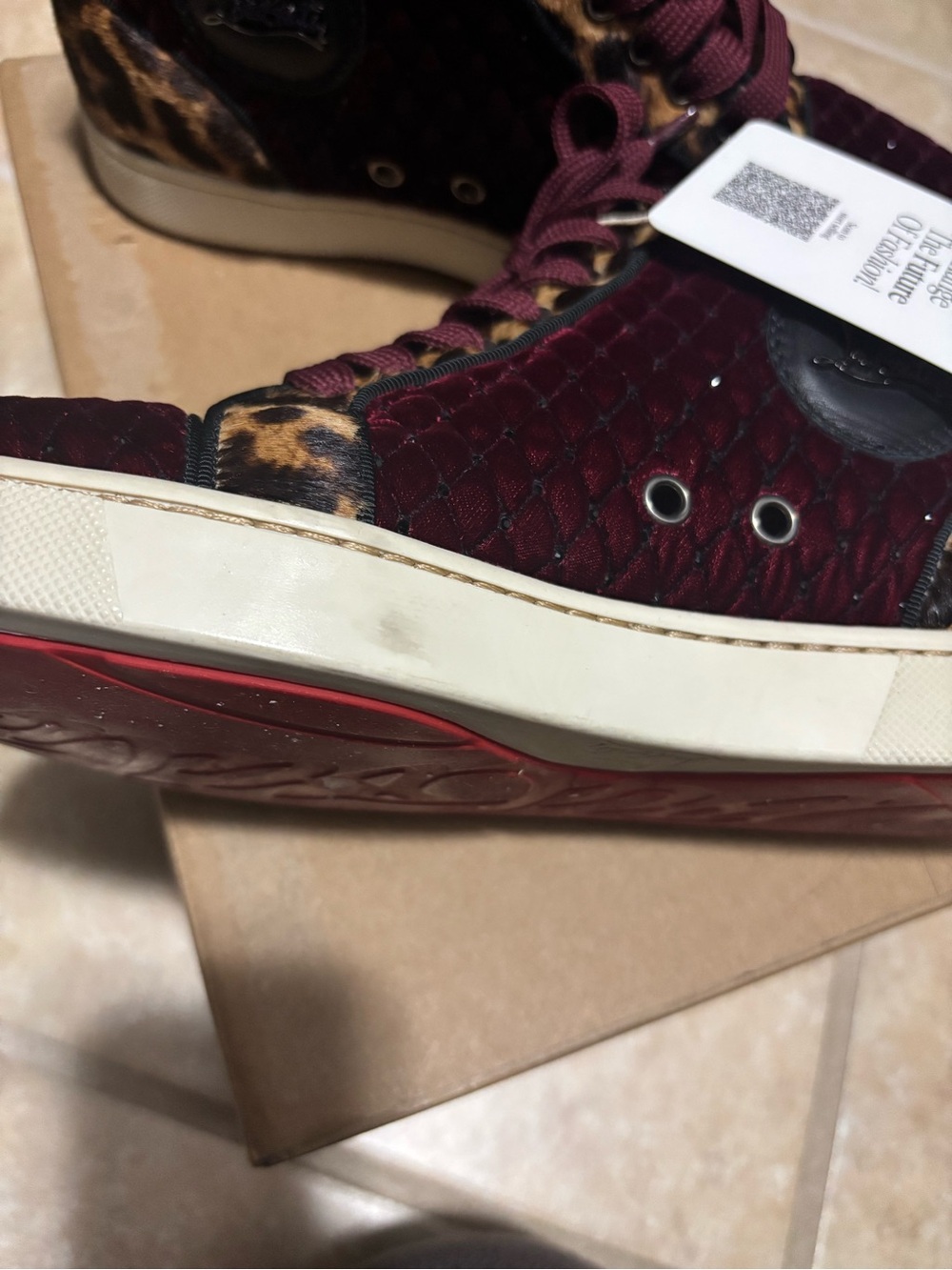 NWOT Christian Louboutin Louis Orlato Velvet Leopard Sneaker Sz 37 - Picture 5 of 10
